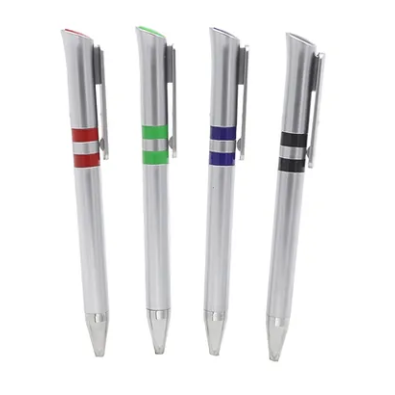 Pluma Plastica Metalizada Cuerpo Plateado